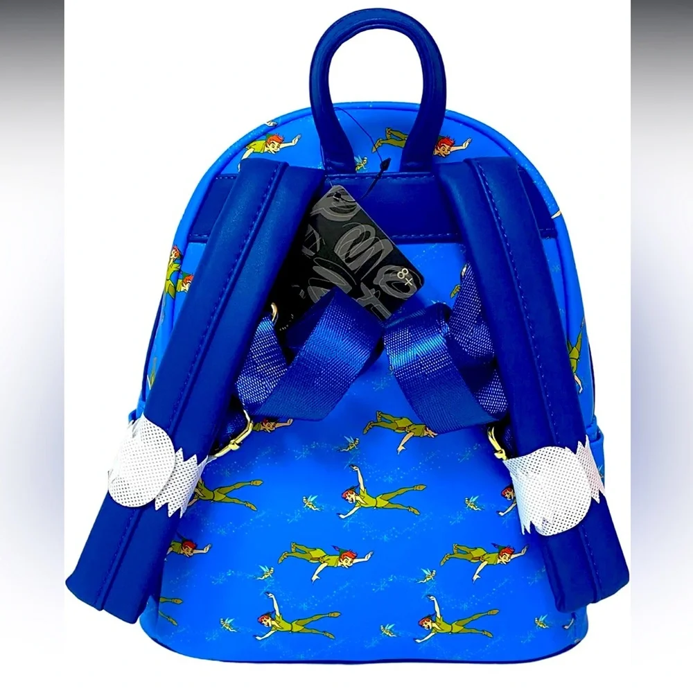 Loungefly Disney Peter Pan Flying TinkerBell AOP Blue Mini Backpack NEW